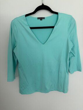 Aqua Blue A'Nue Ligne V-Neck Top Sz M